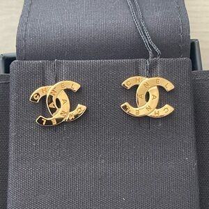 CHANEL Gold Tone CC Stud Earrings